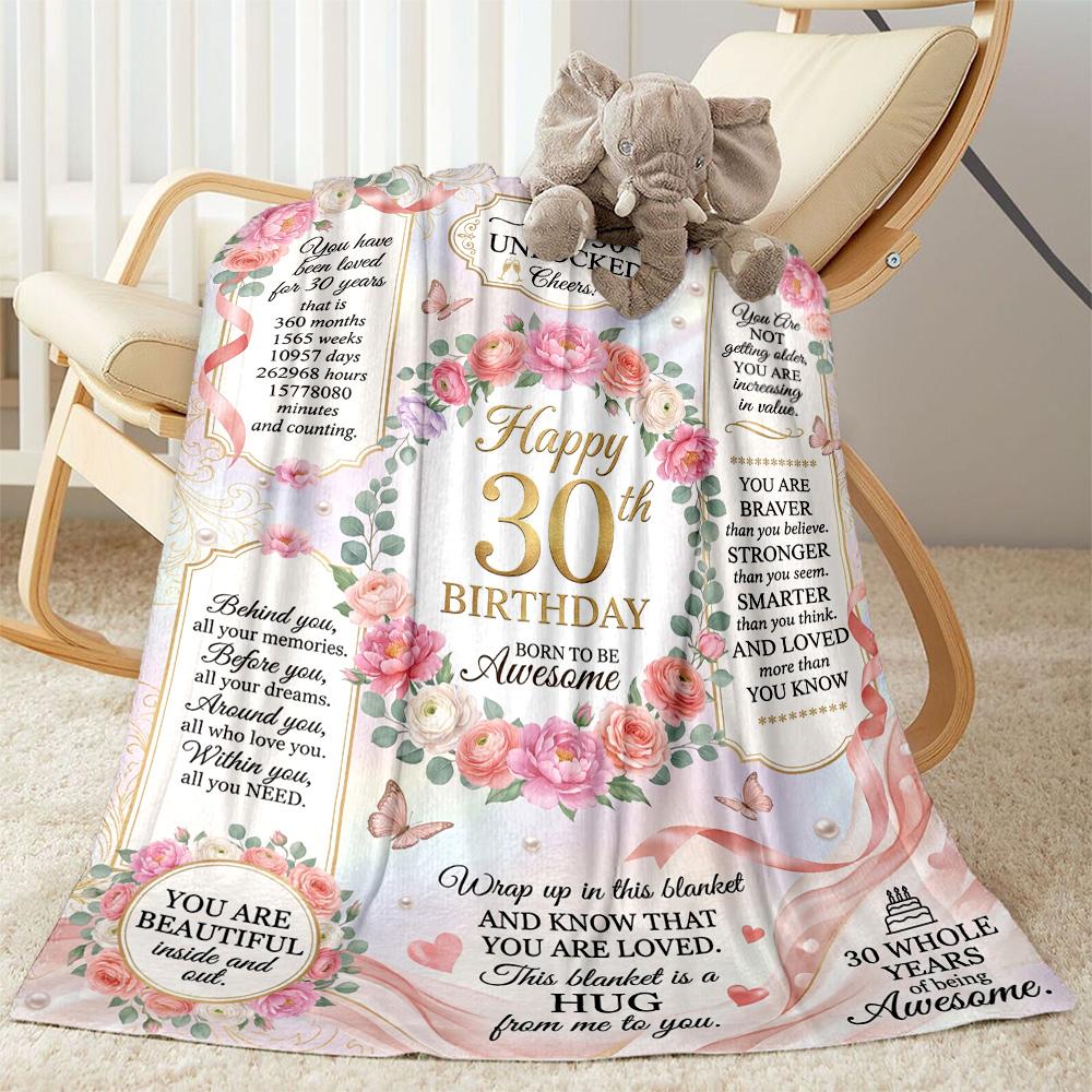 Happy 30th Birthday! Blanket Soft & Cozy Great for Livingroom Couch Office Chair All-Season Use Playful Design Ideal Gift For Birthday Valentine'S Day