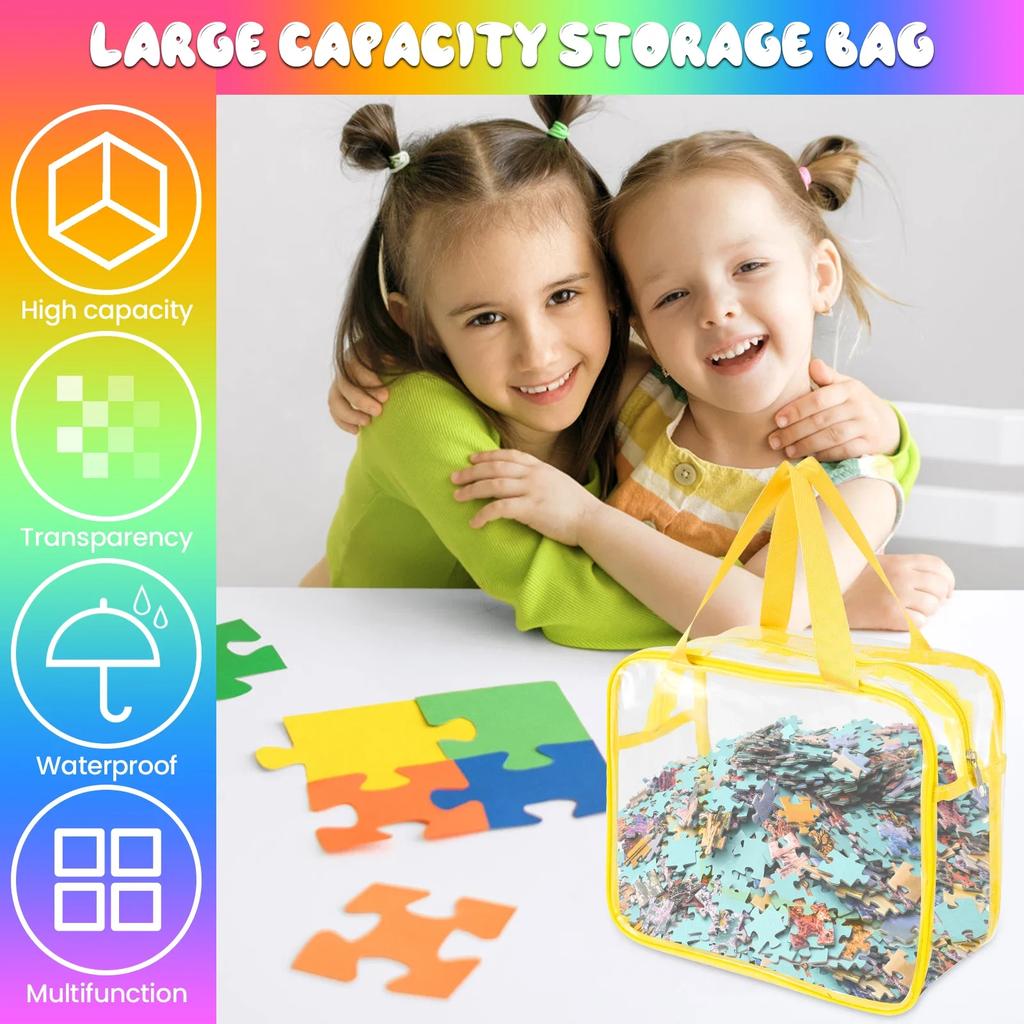 6 Pcs Puzzle Building Block Toy Storage Bags Children's Clear PVC Board Game Storage with Zipper and Handle Waterproof Toy Bag