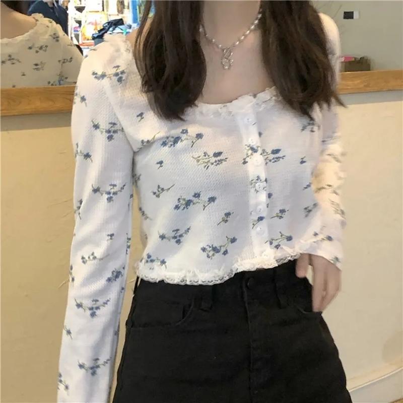 WTEMPO Женские корейские шикарные кардиганы, милые укороченные топы, лоскутные кружевные однобортные топы для девочек, универсальные однобортные топы в стиле ретро