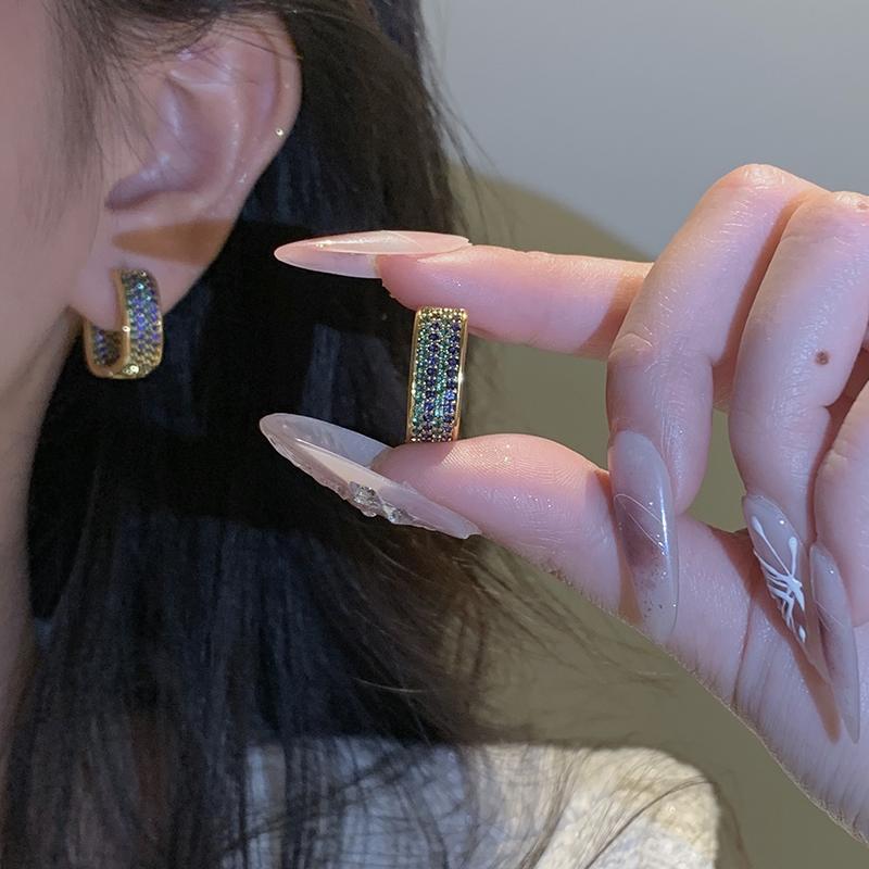 European and American Light Luxury Micro inlaid Colored Zircon Square Metal Earrings For Fashion Jewelry Women's Accessorie