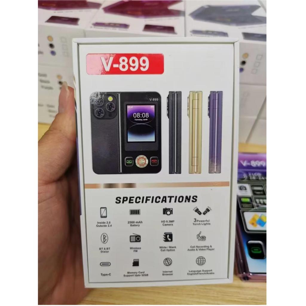 V-899 2G складной мобильный телефон 2,8-дюймовый двойной экран 32 МБ ОЗУ 64 МБ ПЗУ MTK6261A две SIM-карты 3,0-мегапиксельная камера Type-C FM Mp4 Torch мобильный телефон