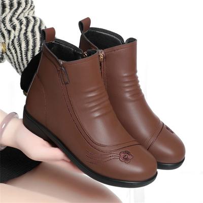 Зимние теплые мягкие кожаные короткие ботинки ручной работы женские мягкие туфли на плоской подошве удобные нескользящие повседневные ботинки с боковой молнией
