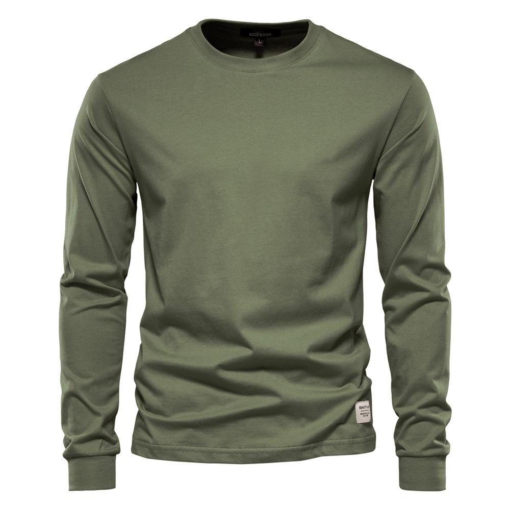 Autumn Trendy Long-Sleeved New European Size Men'S Solid Color Long-Sleeved Top High Street Men'S Hong Kong Style With Pure Cotton T-Shirt