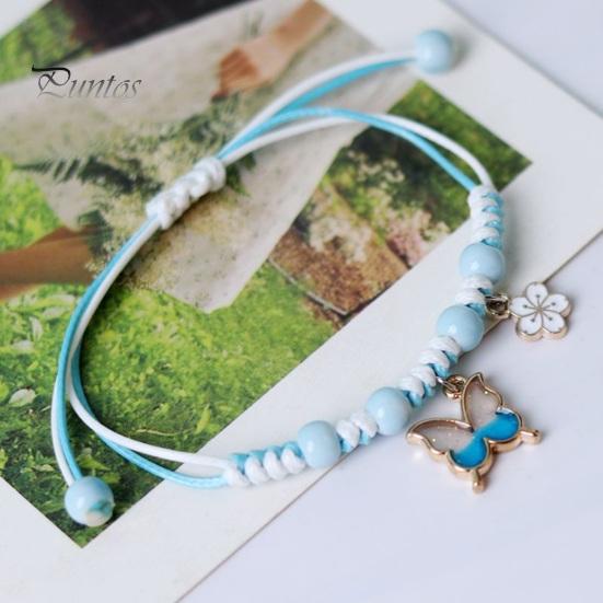Женский браслет с цветком и бабочкой, очаровательный плетеный браслет для подруги, модный аксессуар