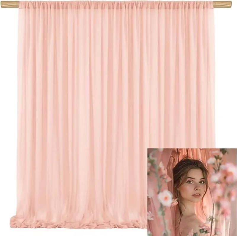 2pcs 5ft X10ft Chiffon Backdrop Curtains, 2 Layer Sheer Fabric Backdrop Drapes Drapes for Bridal Shower Wedding Arch Party Decor