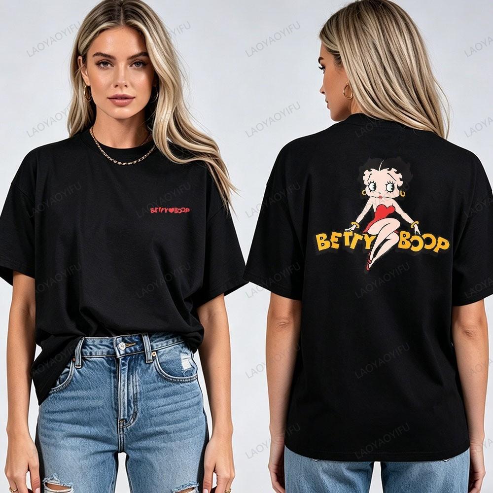 Vintage Animation Betty Boop Pattern T Shirt Men Women Breathable Short Sleeve Tees Hip Hop Style Casual Cotton Streetwear Tops