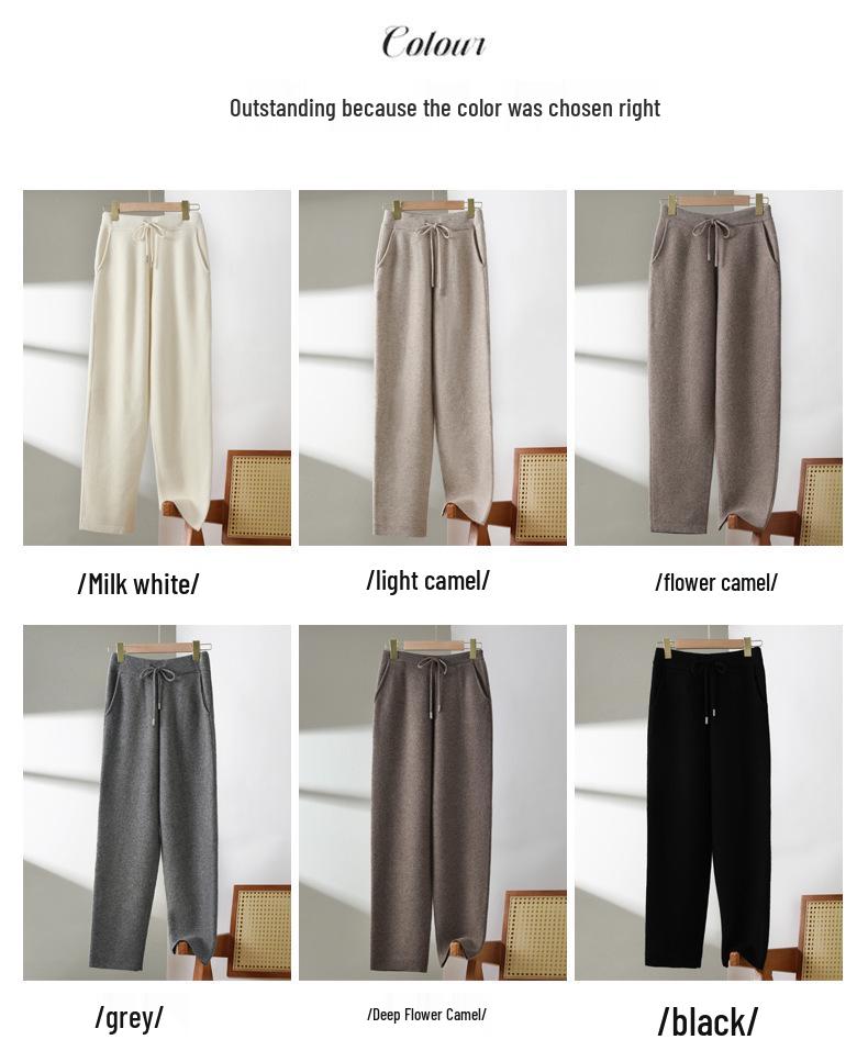 Women's Thick Wool Knit Straight-Leg Pants with Pockets