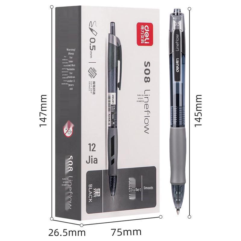 Deli 0.5mm Ret retractable Black Gel Pens (12-Pack)