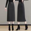 Шерстяная юбка женская осенне-зимняя новый стиль с высокой талией узкая средней длины юбка закрывающая бедра прямая юбка-карандаш