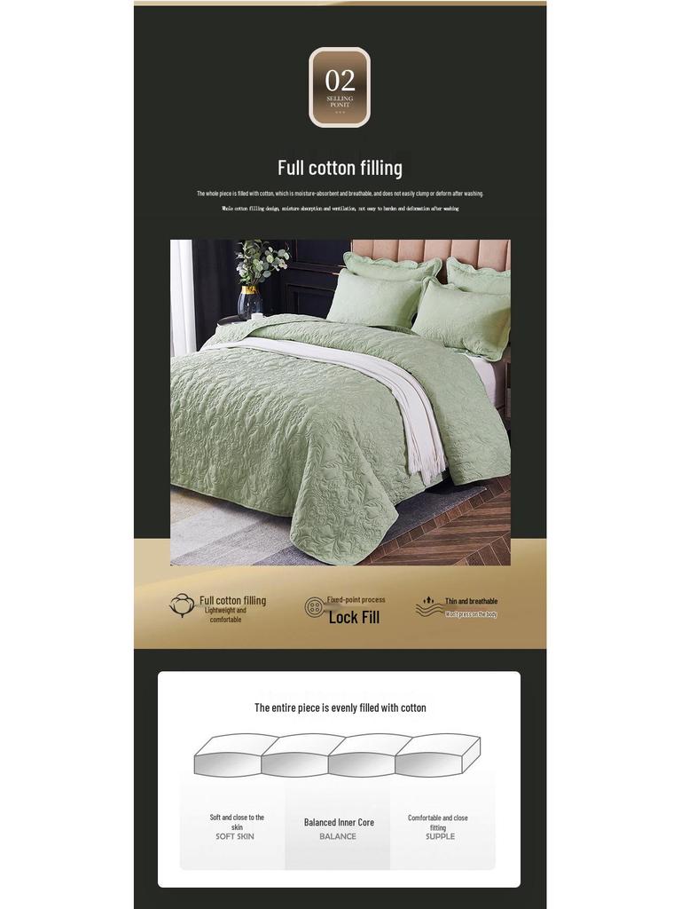 Стираемое стеганое хлопковое покрывало 3 предмета с дизайном, наполненным хлопком