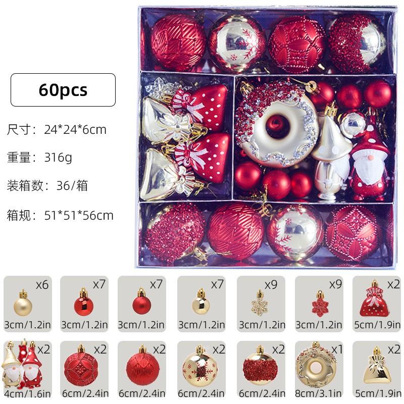 60pcs Christmas Ornament Set With Donut-shaped Hanging Decorations Cartoon Style Plastic Baubles Tree Home Decoration