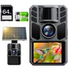 FKPCAM Trail Camera for 4K 64MP Security Camera Second Solar Panel 5000mAh Rechargeable IP67 Waterproof Ideal for Forest Wildlife 64GB Card Included