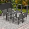 Outdoor Dining Set 5 Pieces Patio Conservatory With Tempered Glass Tabletop 4 Dining Chairs Grey
