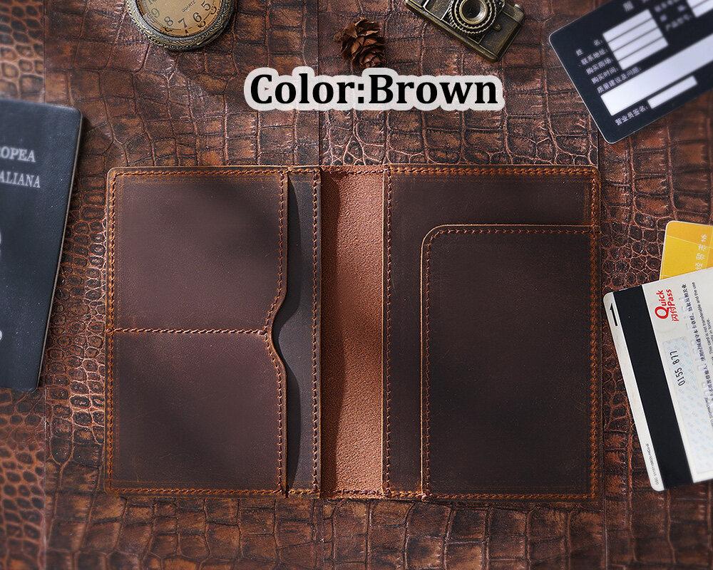 High Quality Vintage Natural Crazy Horse Cowhide Travel Passport Covers Men Genuine Leather Driver License Case Credit Card Holder Handmade