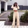 2024 Осень Европейский и американский однотонный кроп-топ с лацканами и комплект брюк с высокой талией и широкими штанинами для женщин