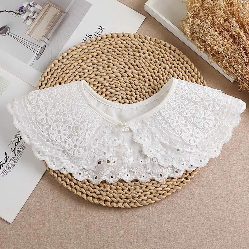 Women Fake Collar Shawl Detachable Blouse Decoration Lace Romantic Flower Embroidery Multi-layer False Collar Shirt Collar