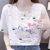 Women Summer Short Sleeve O Neck Cartoon Embroidery Fashion T Shirt Blouse Top
