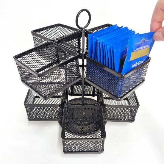 Tea Bag Organizer 2 Tier Metal Tea Bag Storage Holder with 8 Compartments Rotating Tea Bag Caddy for Kitchen Counter Up To 96 Tea Bags Storage