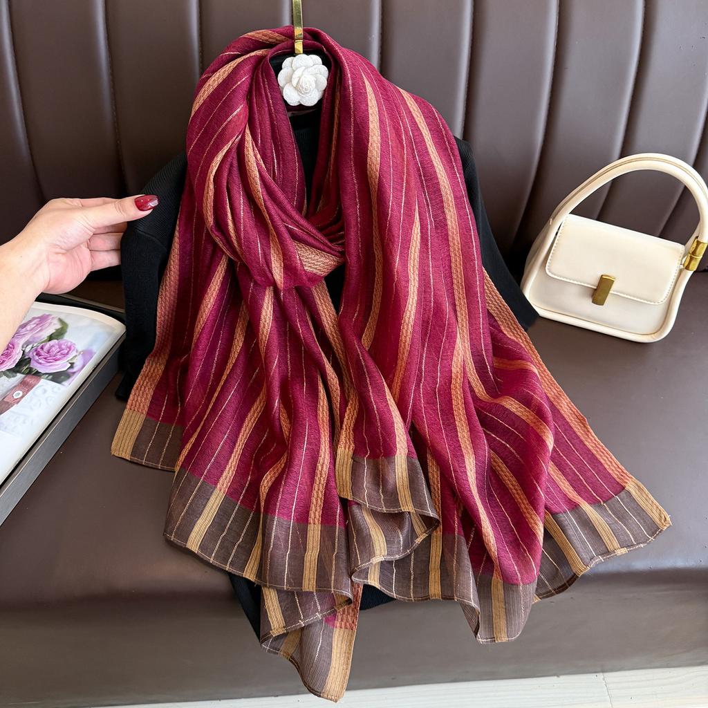 Бренд Женский шелковый шарф Женский полосатый Фуляр Женский Пашмина Шали и накидки Большого размера Шарфы Пляжное полотенце Бандана Мусульманский хиджаб
