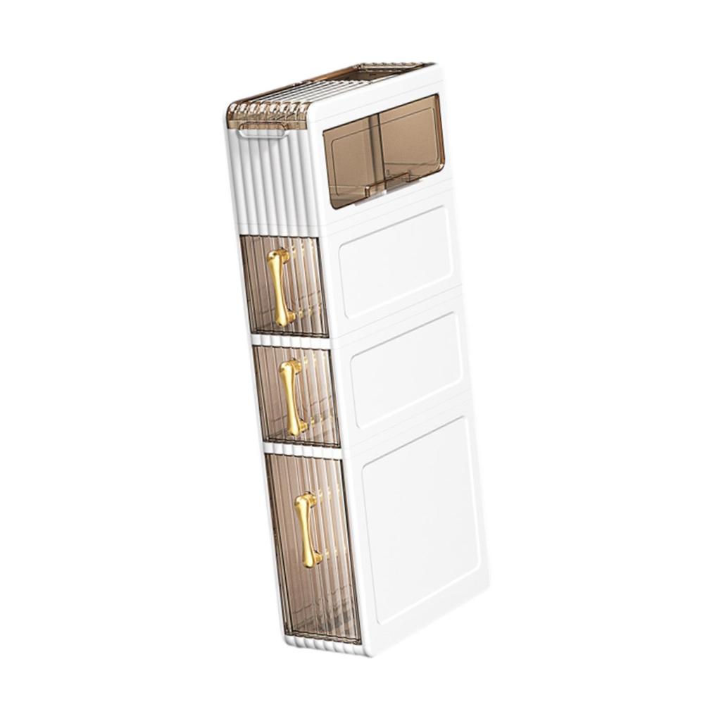 Напольный шкаф для хранения вещей в ванной комнате с ручками на ящиках и бесшумными колесами, экономящими место