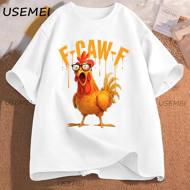 Funny FCawF Chicken Graphic T Shirts Farm Animal T Shirt Cotton Short Sleeve Crewneck Tshirt Male Clothes Streetwear Tops