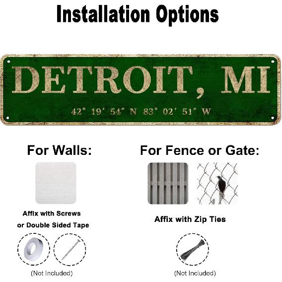 LINStore Detroit, MI City Sign Rustic Vintage Metal Art Wall Decor Office/Home/Classroom 4” X 16”