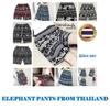 Elephant Pants Shorts Casual Adjustable Elastic High Waistband Strap Rope Women Men Unisex Print Thailand Streetwear Beach Bohemian Retro Vintage Boho