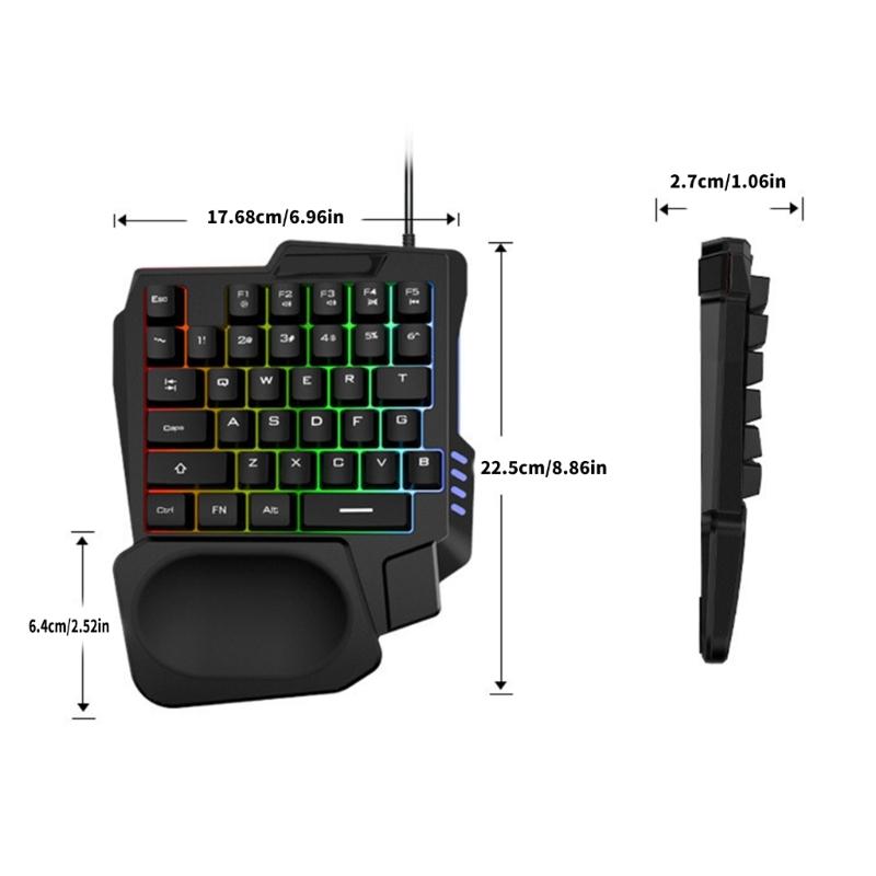 One Handed Gaming Keyboard, 14-Key with Backlight USB Corded Keypad with Hand Rest and Shine Through