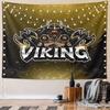 A Viking warrior with axes and bold text on a golden glowing background. Patterned tapestry for bedroom and living room home decor