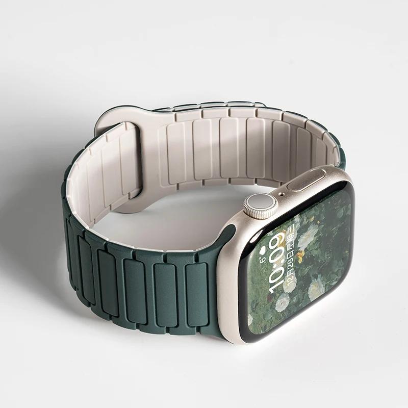 Силиконовый ремешок для Apple Watch Ultra 2 49 мм 42 мм 45 мм 41 мм 44 мм 40 мм Магнитный ремешок для iWatch Series 10 46 мм 9 8 7 6 SE 5 4 3