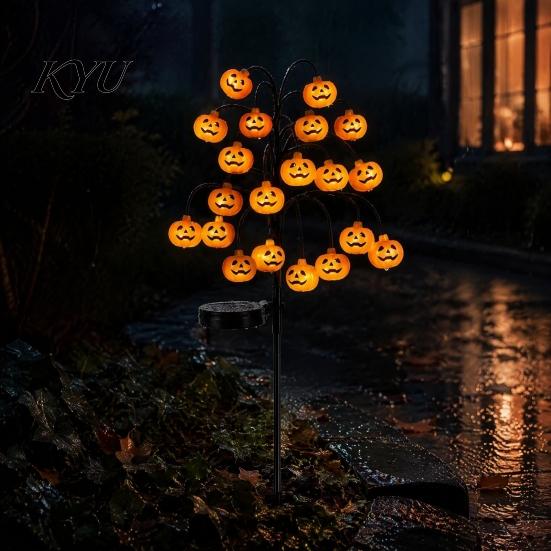 Outdoor Ambient Illumination Solar Pumpkin Stake Lights, LED Glowing Garden Light, Halloween Auto Sensing Lawn Lamps Yard Lantern, IP65 Waterproof