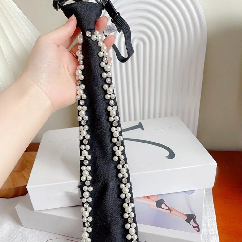 Elegant Handmade Pearls Decorated Neck Tie Adjustable Silk Pretied Necktie Neckwear for Formal Event Business Meeting