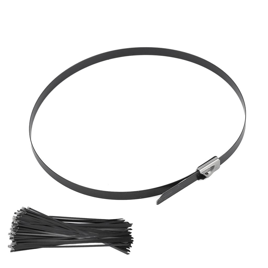 100pcs 304 Stainless Steel Cable Ties Self Locking Black Zip Ties for Ship Label Wire Harness