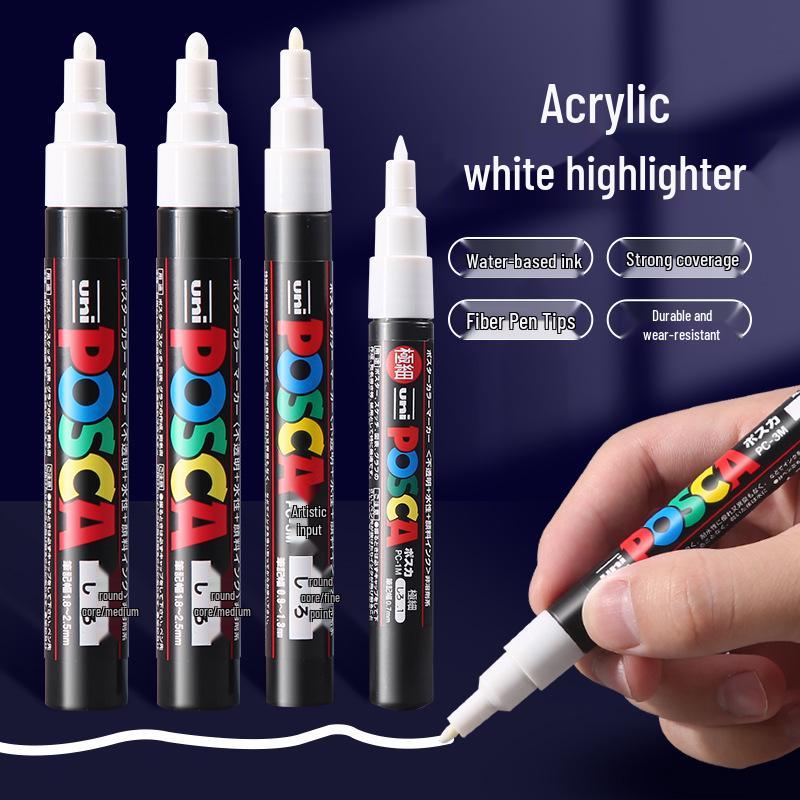 Набор акриловых маркеров Uni POSCA Белый: PC-1M/3M/5M для ручной росписи черных карточек