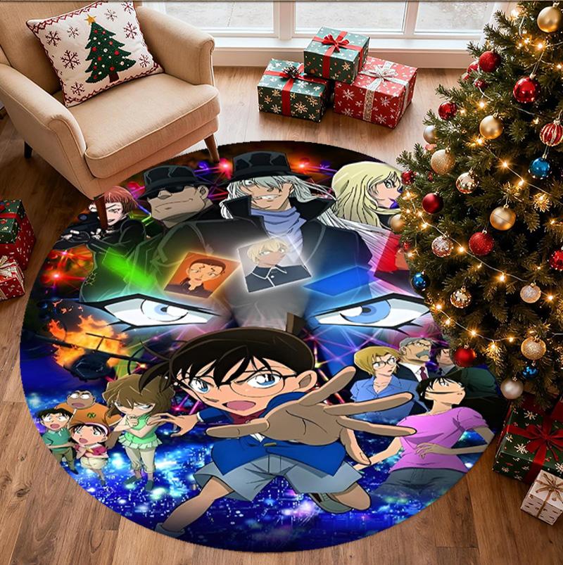 Detective Conan Pattern Round Rug, Indoor/Outdoor Mat, for Picnic, Gameroom, Bedroom, Office, Living Room, Home Decor Carpet, Birthday Gift