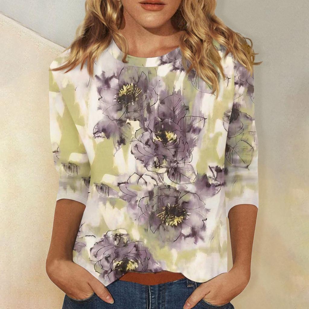 Рубашки с рукавом 3/4 для женщин, футболки с графическим принтом, блузки, повседневные базовые топы, пуловеры