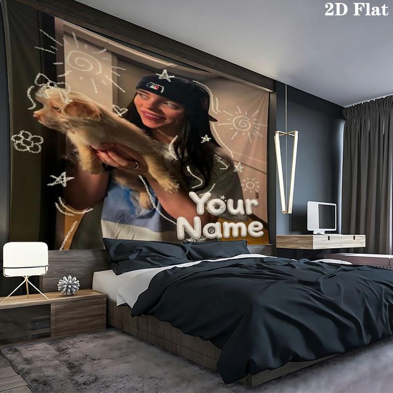 Billie Eilish Custom Name Wall Tapestry Aesthetic Wall Hanging Printed Fabric Blanket Decorative Tapestries for Bedroom Living Room Home Decor