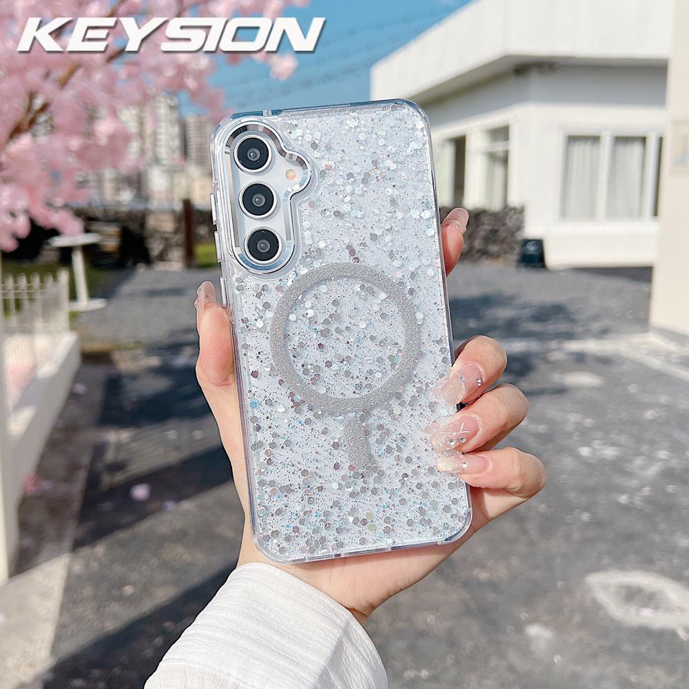 KEYSION Роскошный блестящий магнитный чехол для телефона MagSafe для Samsung A55 5G A35 A25 5G TPU+PC Ударопрочный чехол для Galaxy A15 4G 5G