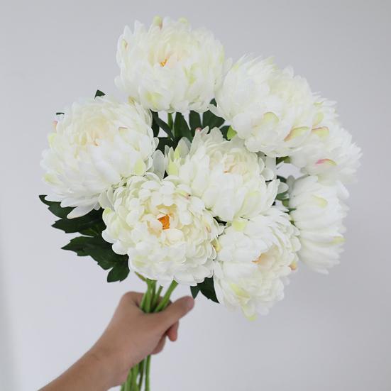 2 Pcs Artificial Chrysanthemum Stems Realistic Fake Chrysanthemum Faux Flower with Flexible Stem for Floral Arrangement Table Centerpiece