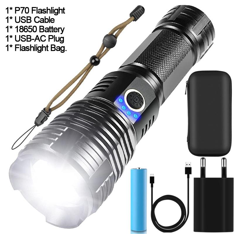 New XHP70 LED Flashlight XHP50 LED Flashlights USB Rechargeable Flashlight Zoomable Torch Waterproof Torch Camping Flashlight
