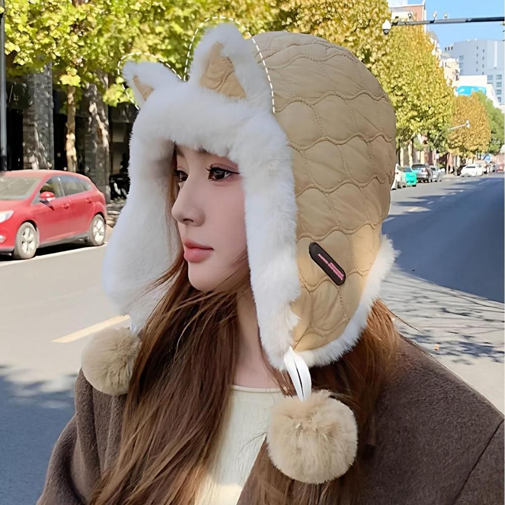 Women's Winter Plush Fox Ear Hat – Thick, Lined, Warm, Versatile, and Protective Lei Feng Style