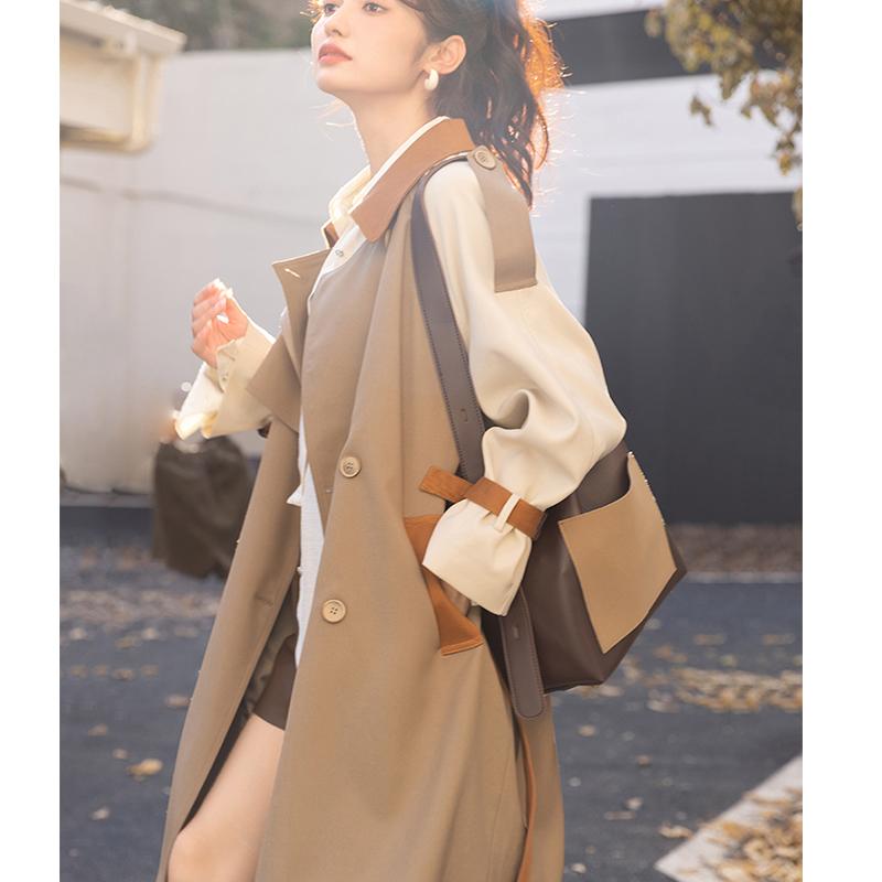 Mishow Женский плащ цвета хаки контрастного цвета с отложным воротником, универсальная повседневная куртка MXB31W0367