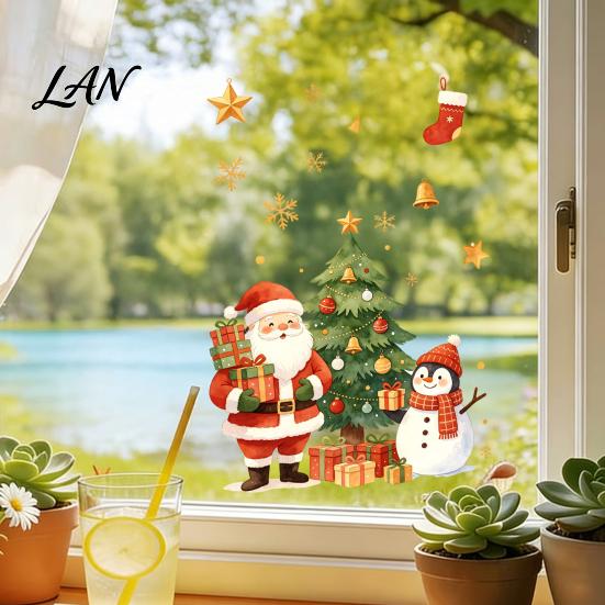 Colorful Holiday Window Art Cartoon Christmas Sticker, Removable Santa Snowman Tree Decal, Waterproof Flexible DIY Stickers Static Cling PVC