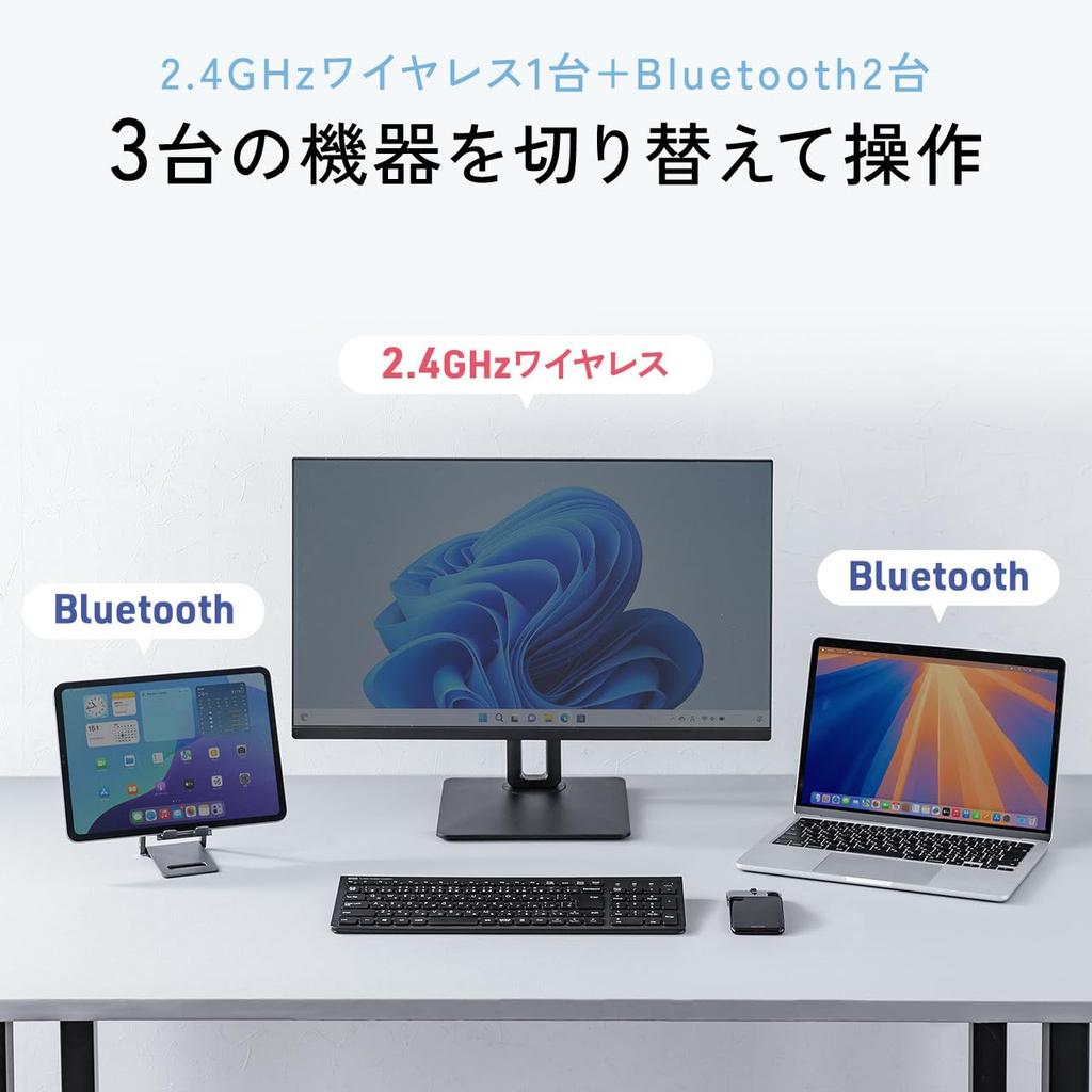 Sanwa Direct Thin Mouse Bluetooth Foldable Quiet 5 Buttons Rechargeable Wireless Portable Compact Side Button Black / 2.4GHz USB-C Multi-Pairing