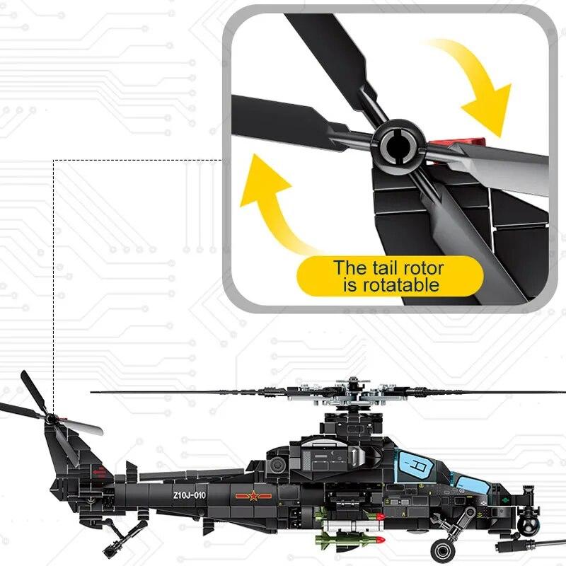 704PCS Military Helicopter Z-10 Model Building Blocks City SWAT Armed Aircraft Gunship Bricks Toys For Boys Birthday Gifts