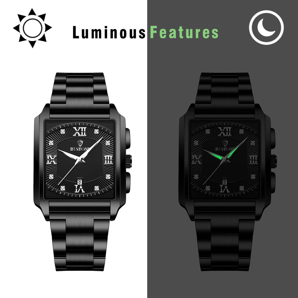 Watch Seiko Copy Square Rectangular Dial Upgrade Waterproof Quartz Watch Stainless Steel Adjustable Business Daily Black Men's Watch