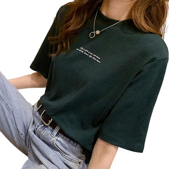 Женская футболка с однотонным буквенным принтом, свободная шея, короткие рукава