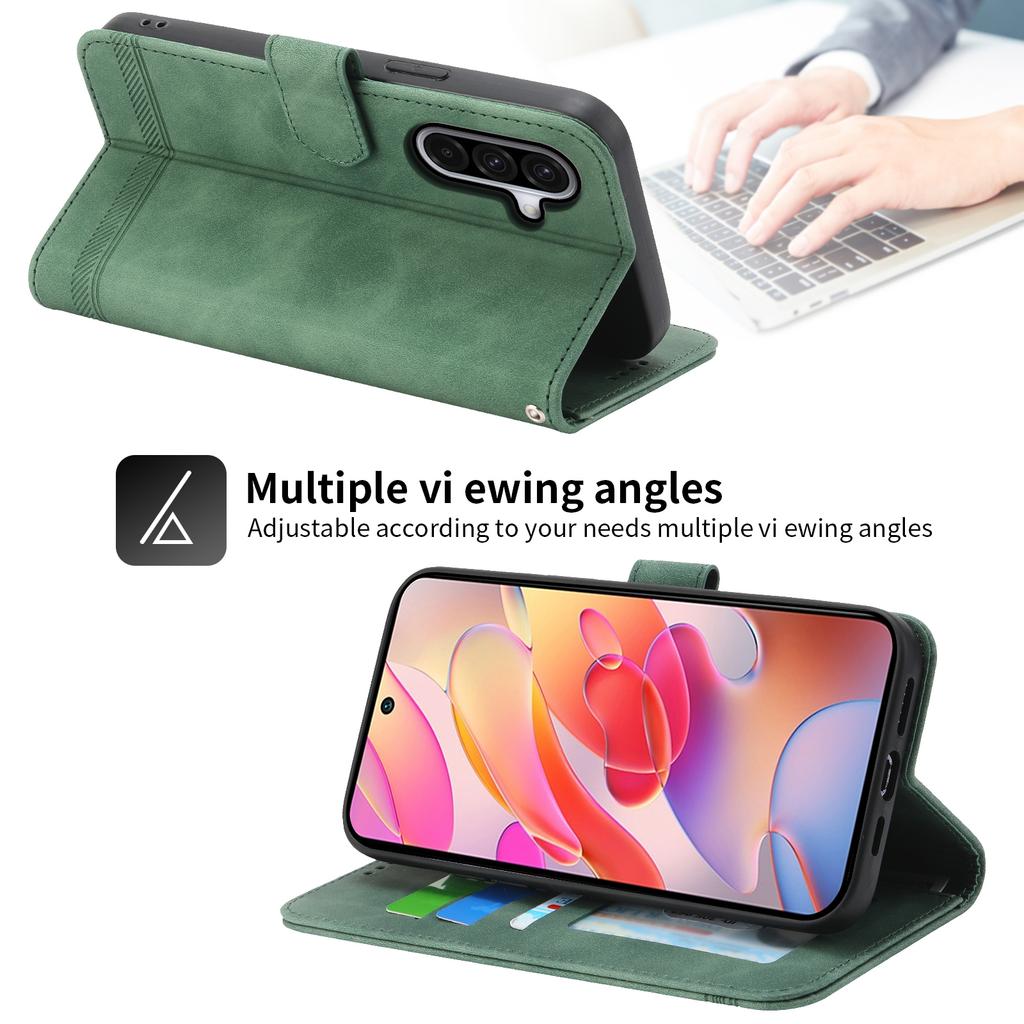 DIERFENG DF-03 For Samsung Galaxy A17 5G Case Lines Imprint Wallet Leather Phone Cover with Wrist Strap