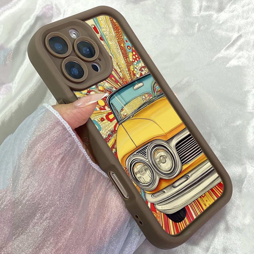 JJT116 Мультяшный Хиппи 80-х Бесшовный Майами-Вайб Поп-Арт для iPhone 17 16 15 Pro Max Samsung S26 S25 Ultra A17 A16 A07 A56 Xiaomi 15T Redmi 15c Мягкий Чехол