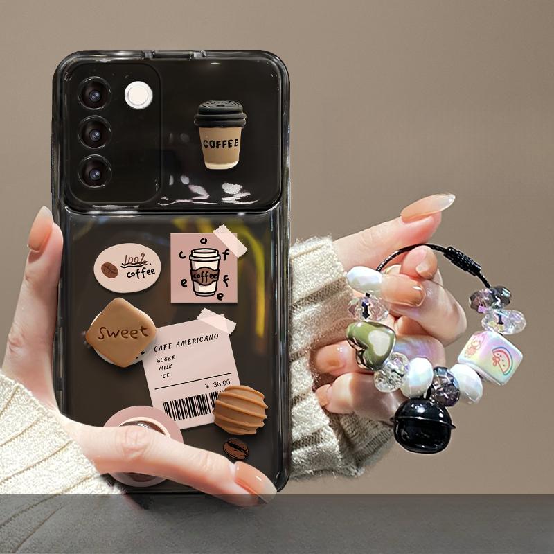 Applicable To Vivos16 Mobile Phone Case X80/90pro Coffee Bean Three-dimensional Doll Pendant Y52s/77 Flip Mirror